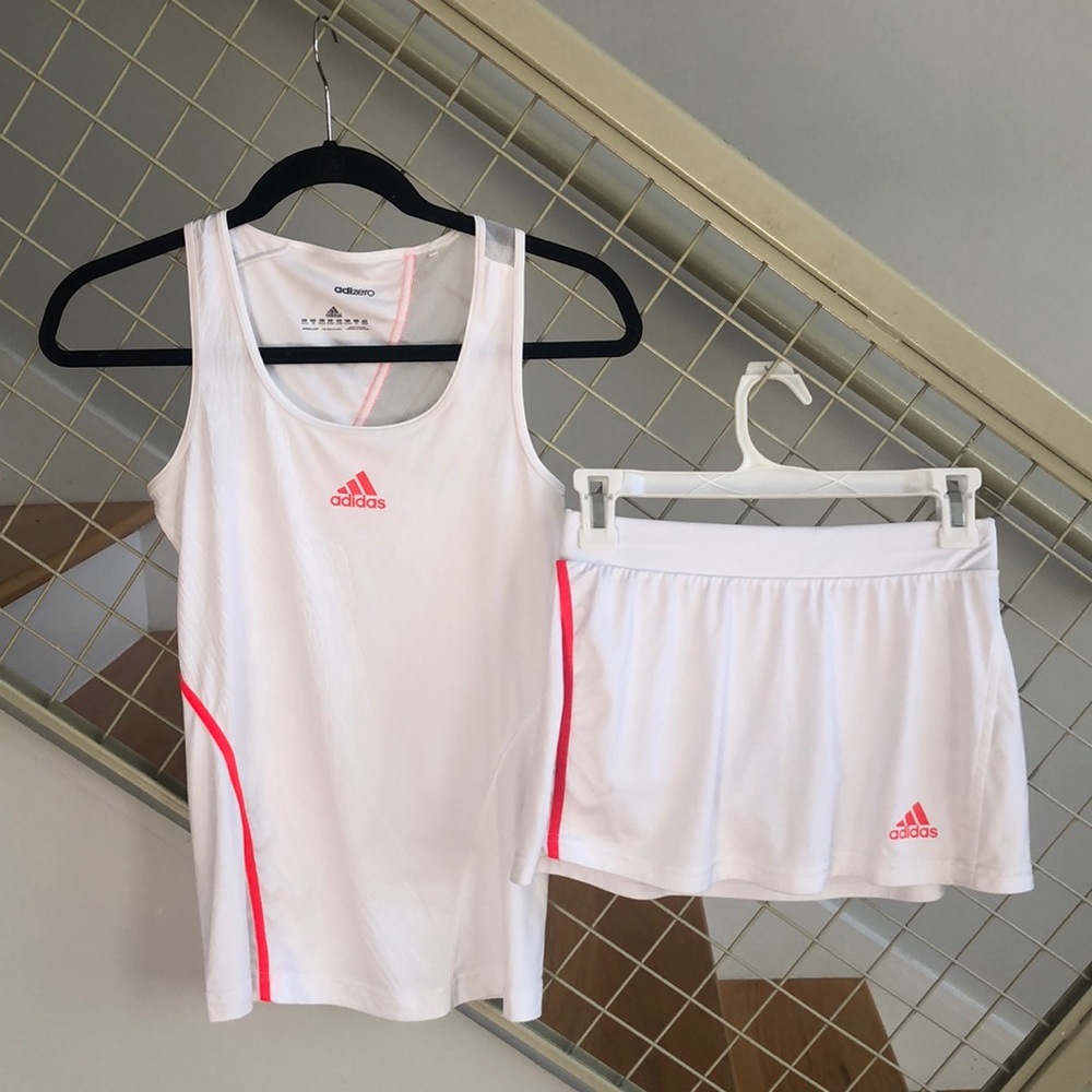 Barely worn white and orange Addidas “adizero” tennis set - size XS